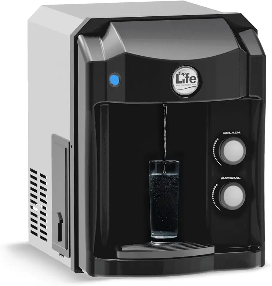 Purificador de Água Refrigerado Top Life HE OXI Preto com Ozônio, Filtro Alcalino pH Elevado e Compressor (220)