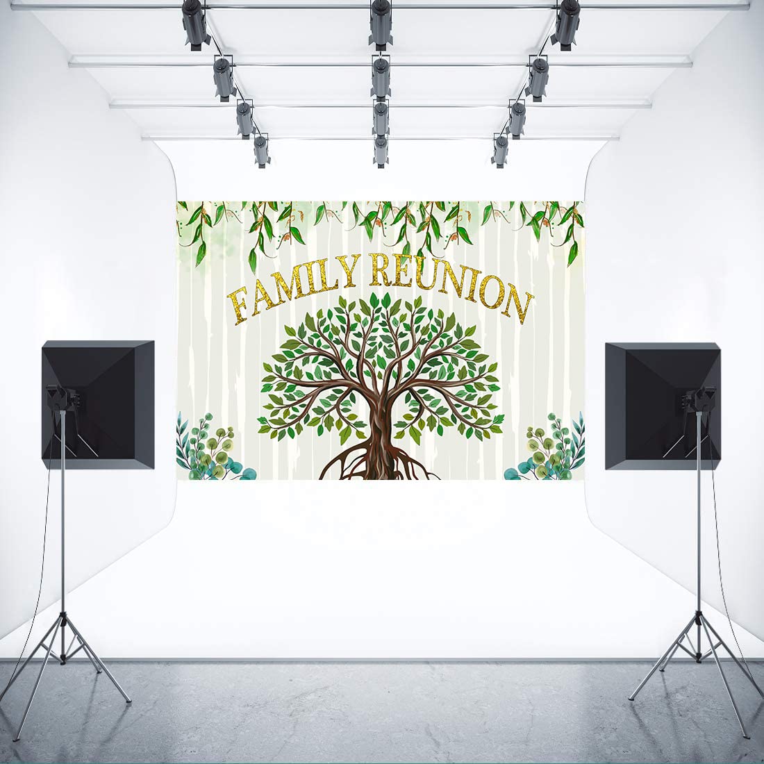 Studio Photography Props Family Reunion Backdrop - Green Plants & Trees ...