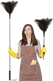 Extendable Ostrich Feather Duster 60 Inches Fluffy Natural Genuine Handheld Feather Duster for Cleaning High Ceiling Pendant Lamp Office Home Furniture Car Supplies