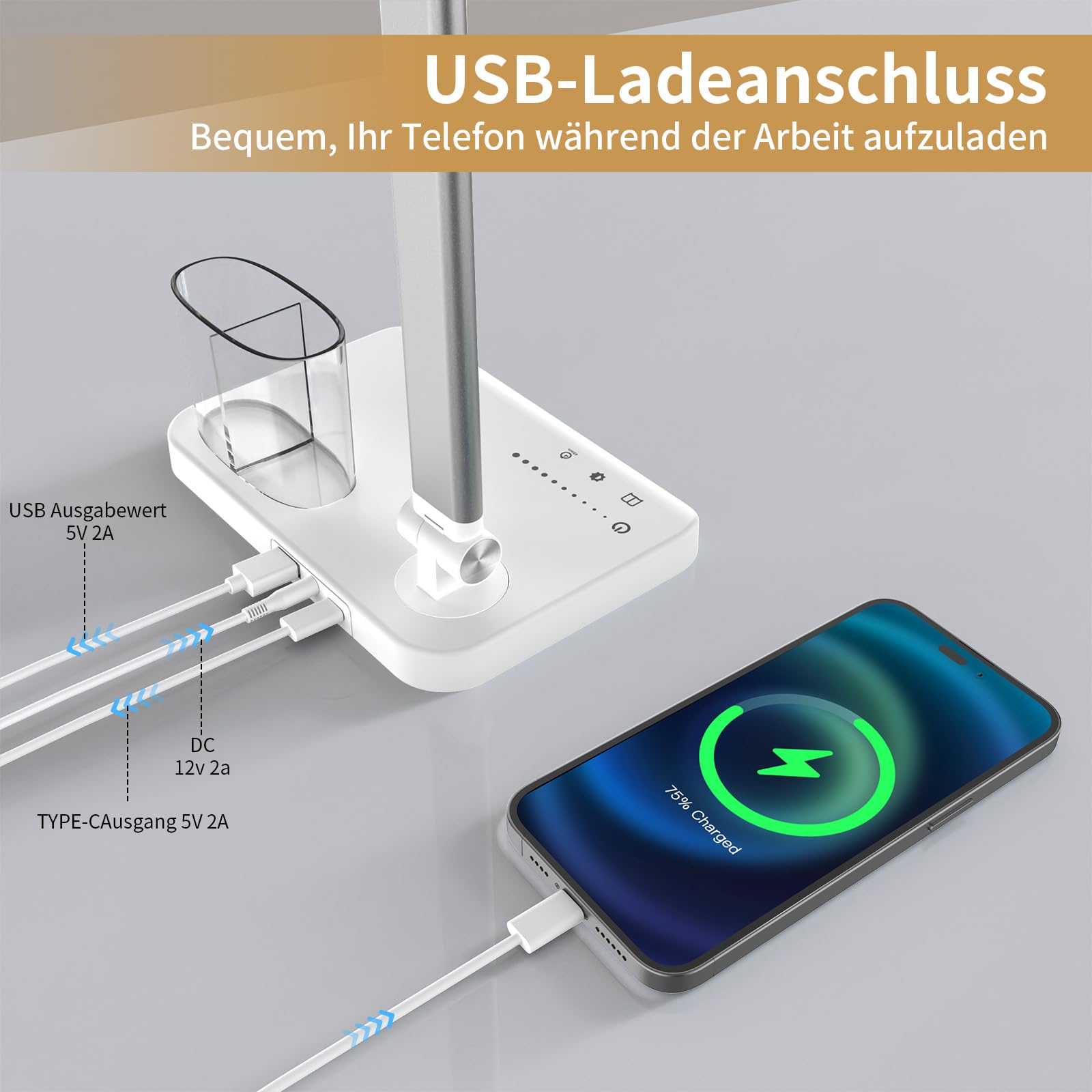 iVict Led-Schreibtischlampe, Doppelkopf, höhenverstellbar, dimmbare Nachttischlampe mit USB-Ladeanschluss, 5 Lichtmodi, Schreibtischlampen für Kinder, Touch Control zum Lesen, Basteln, Arbeiten