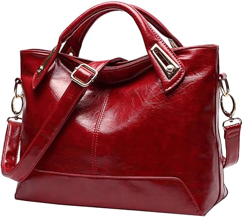 Large Capacity Women's Stylish Oil Wax PU Leather Messenger Handbag (3# Red)