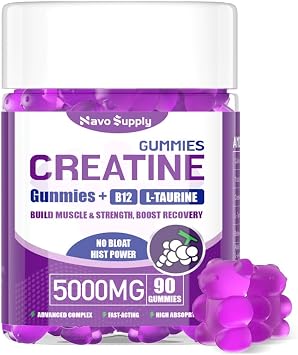 Creatine Monohydrate 5000mg Gummies - Sugar Free Muscle Support Supplement with Electrolytes & Vitamin D3 | Grapes Flavour Chewable Creatine for Athletes & Fitness