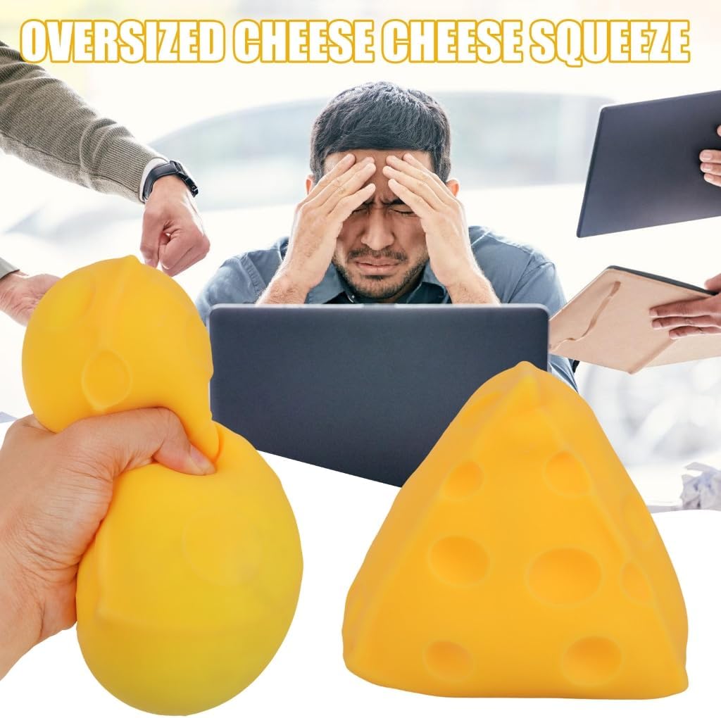 Cheese Squishies Squeeze Toy, Giant Cheese Squishy-Novelty Toy, Soft Rebounding Sensory Toys, Jumbo Cheeses Ball Stress Relief Fidgets Toys, Food Theme Squeeze Stress Ball, for Adults