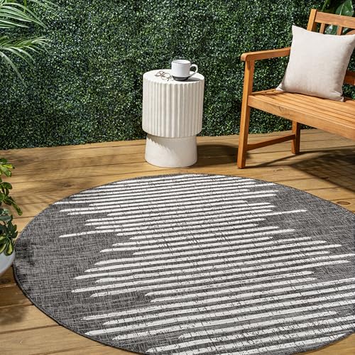 JONATHAN Y Stripe Geometric Indoor Outdoor Round Area Rug 3 Ft Black/Ivory, Zolak Berber for Backyard, Patio, Porch, Easy-Cleaning, High Traffic, Pet-Friendly, Non-Shedding (SMB124E-3R)