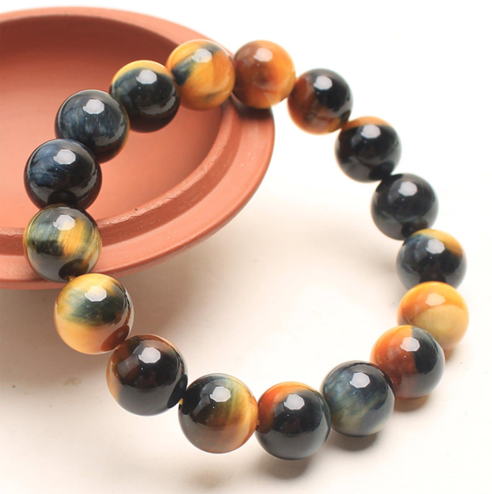 Handgefertigte Armbänder aus runden Kristallperlen, natürliches gelbes und blaues Tigerauge-Armband, Edelstein-Stapelschmuck für Damen und Herren, Geschenkidee,14mm