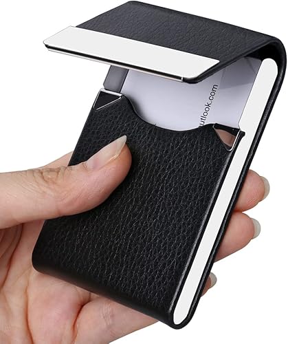 JuneLsy - Estuche para tarjetas de presentación, profesional, estuche para tarjetas de presentación de cuero sintético, estuche para tarjetas de