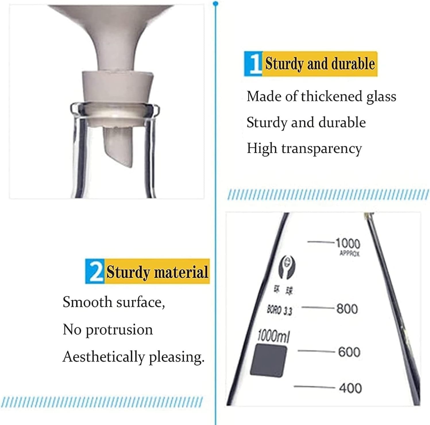 Aparato de destilación por filtración al vacío de laboratorio, filtro de succión de vacío de vidrio con embudo y kit de bomba, for reducir la presión en el experimento físico del filtro(1000ml)