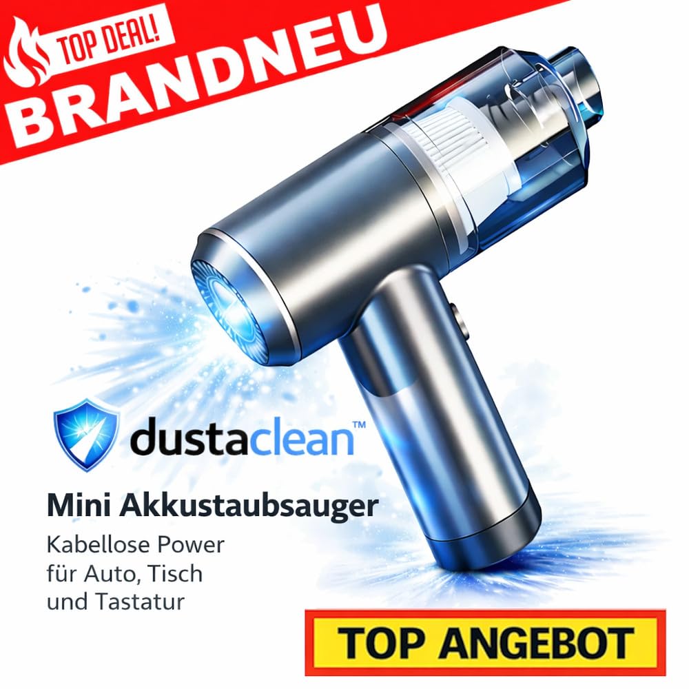 Dustaclean™ Mini aspiradora de mano con batería inalámbrica para coche, mesa, teclado fuerte HEPA