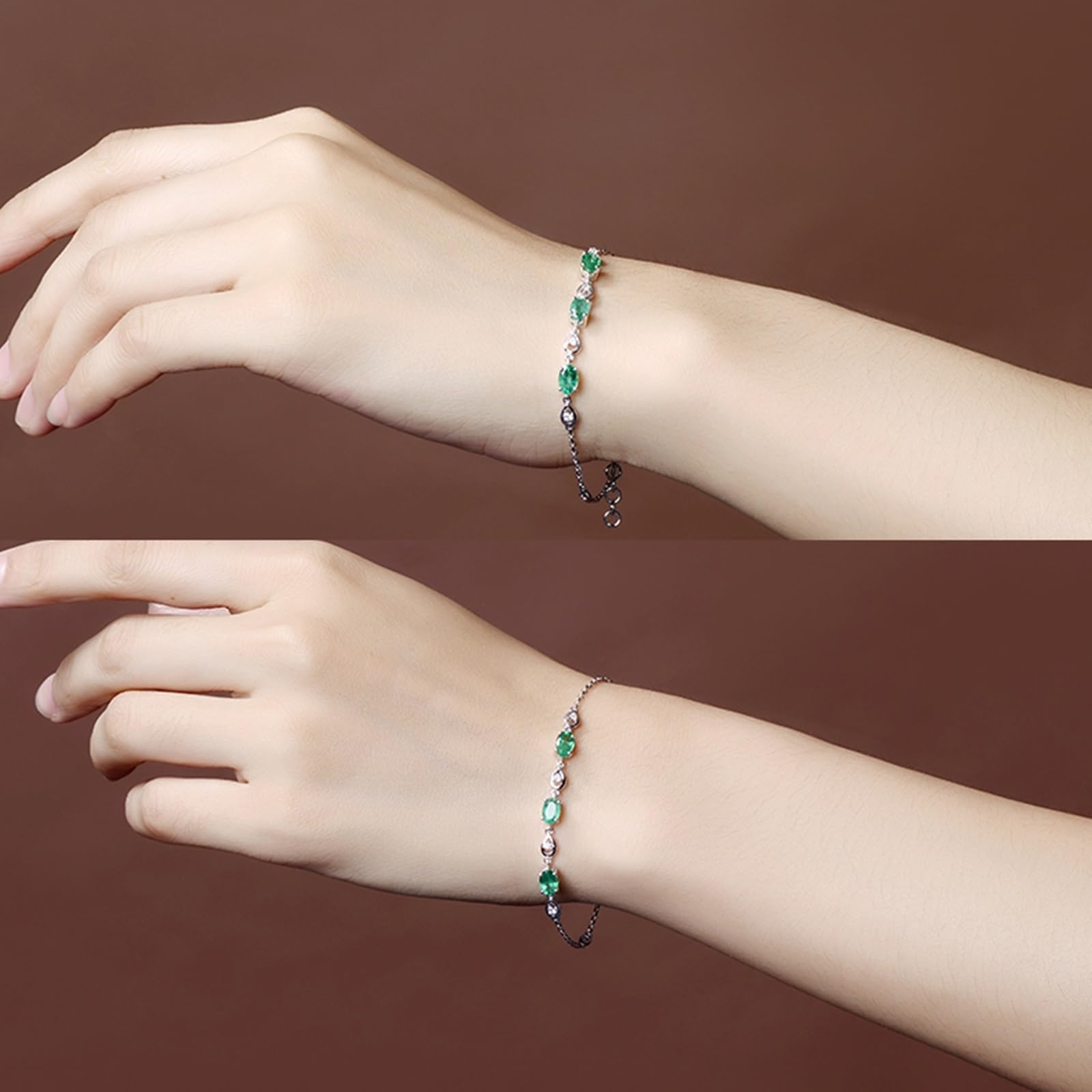 Bracciale in Oro Bianco 18k/14k/9k Vero, Bracciale con Pietra Smeraldo Sintetico 1.36ct 16-18 cm Estensione 4 cm con Moissanite, Braccialetti Donna Fidanzati