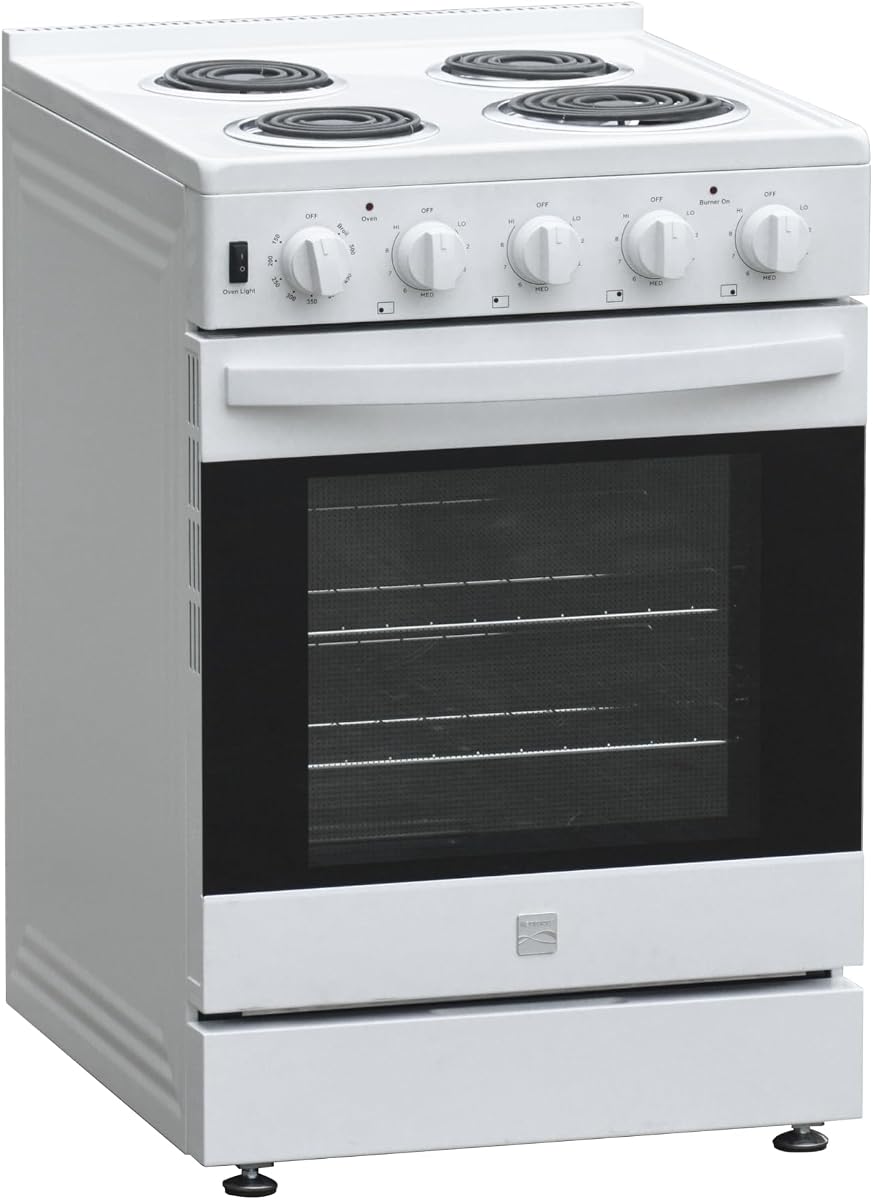 Kenmore 30-Inch Freestanding Electric Range, 5.0 Cu. Ft. Convection Oven, 4 Coil Burners, Rear LED Touch Controls, Steam & Manual Clean, Storage Drawer, White