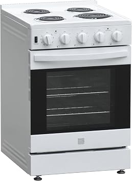 Kenmore 24 in Electric Range with 3.73 cu ft Oven, Freestanding Coil Top Stove, Apartment Size Kitchen Range, White