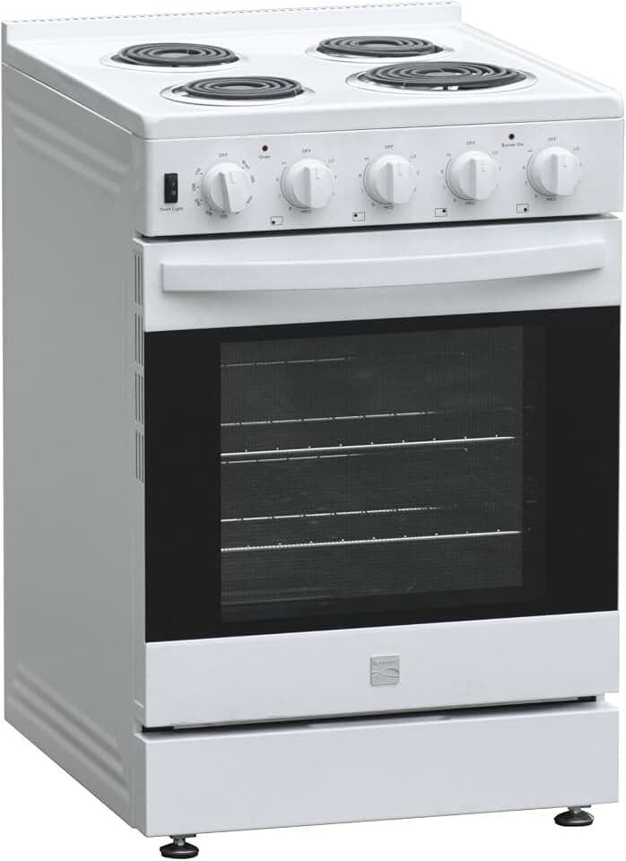 Kenmore 24 in Electric Range with 3.73 cu ft Oven, Freestanding Coil Top Stove, Apartment Size Kitchen Range, White