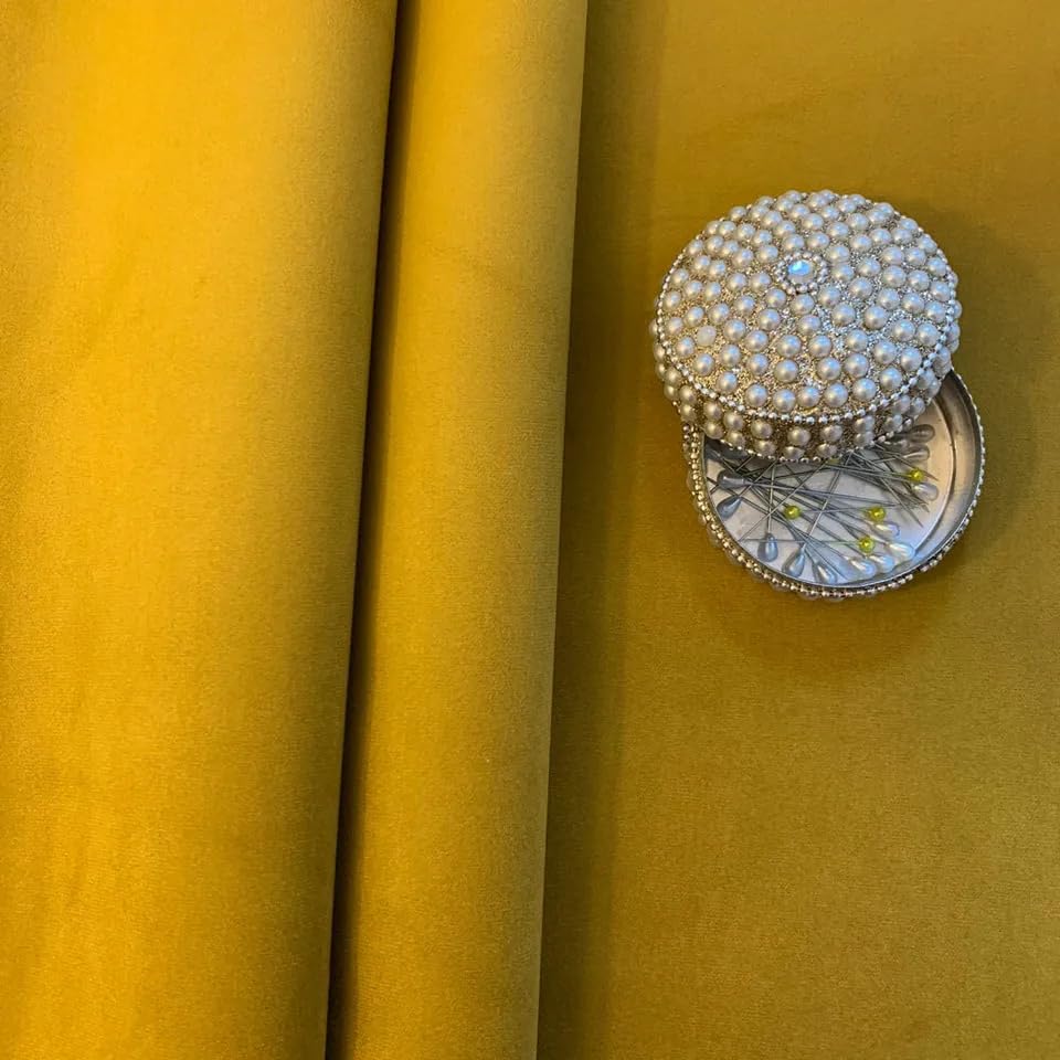 Velvet Fabric Upholstery High Quality Soft Material Cushion Throw Curtain Craft (Mustard Yellow, Half Metre) — image 1