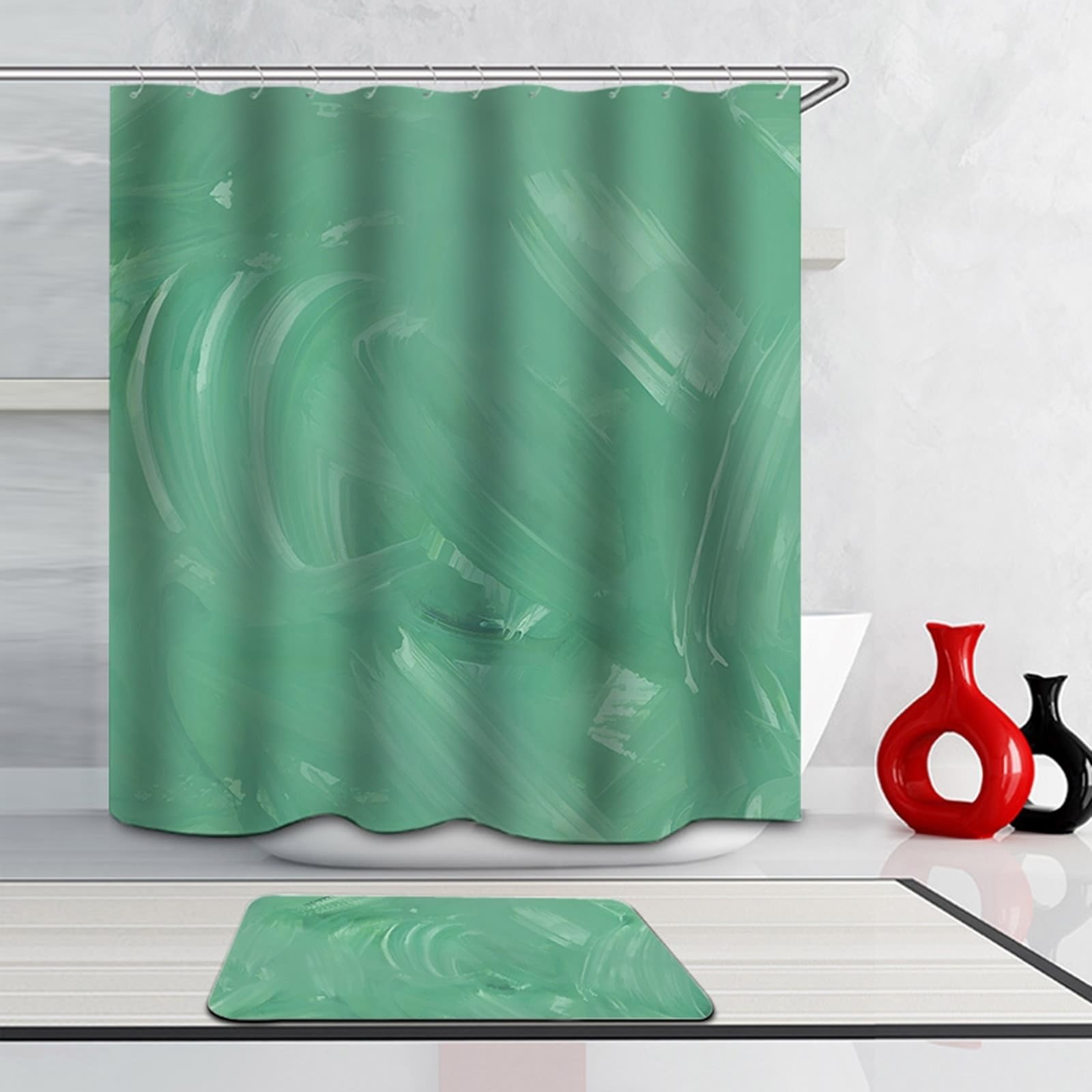 Tenda da doccia verde, 165 x 200 cm, motivo fantasia, in poliestere, ad asciugatura rapida, lavabile, per bagno, 1,65 x 2 m di lunghezza, con anelli per tenda da doccia