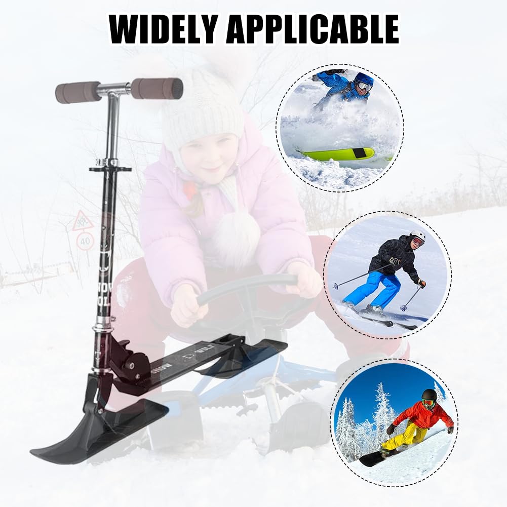Kit de Trottinette de Ski et de Luge Neige, 1 Paire Kit de Conversion à Ski, Accessoires de Traîneau et Pièces de Rechange pour Planche à Ski d’Enfant, Luge d’Hiver en Plastique Noir