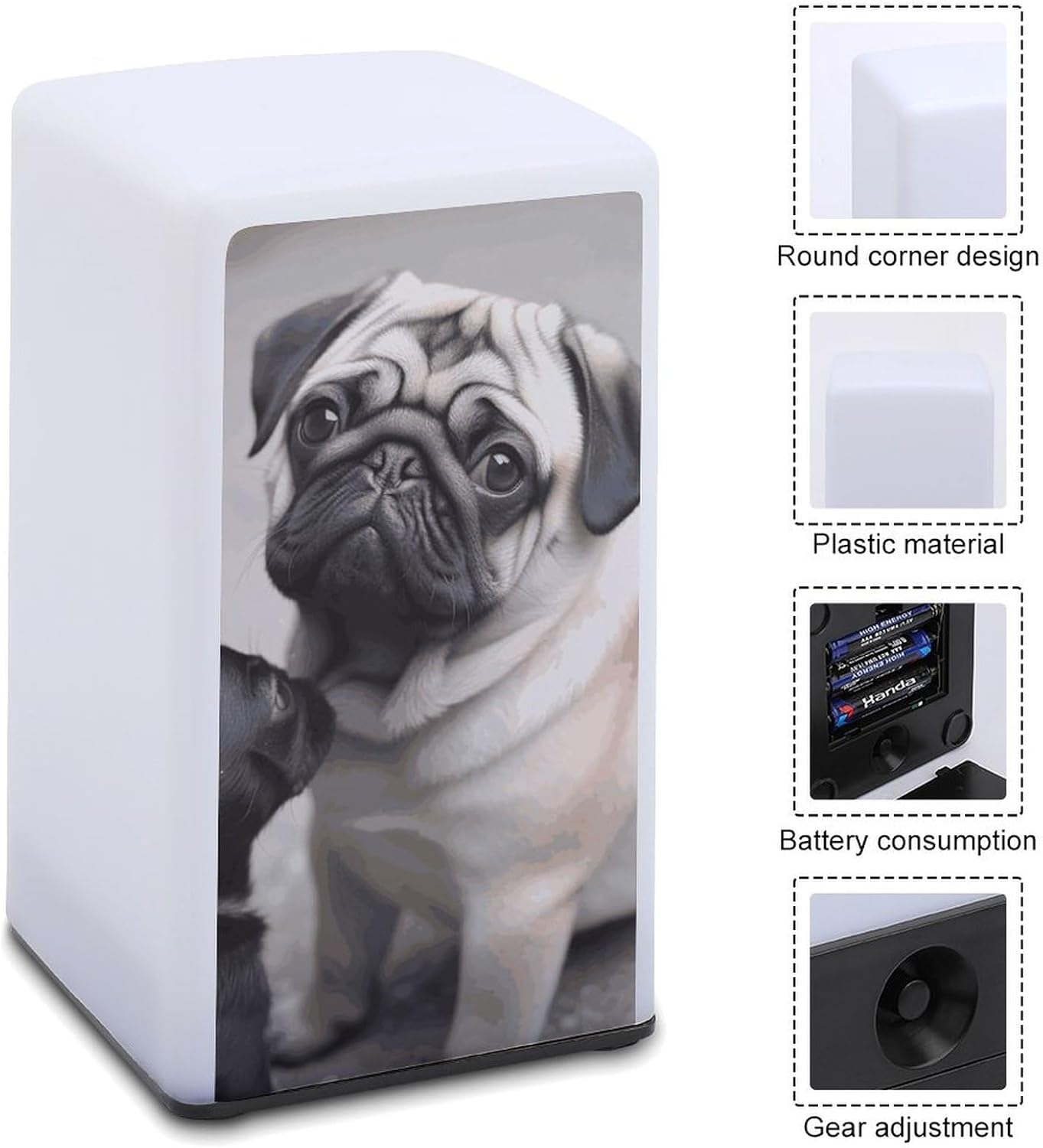 Desk Lamp for Office Home Dimmable Small Desk Lamp Cute Pet Pug Battery Operated Lamp for Reading Study Work