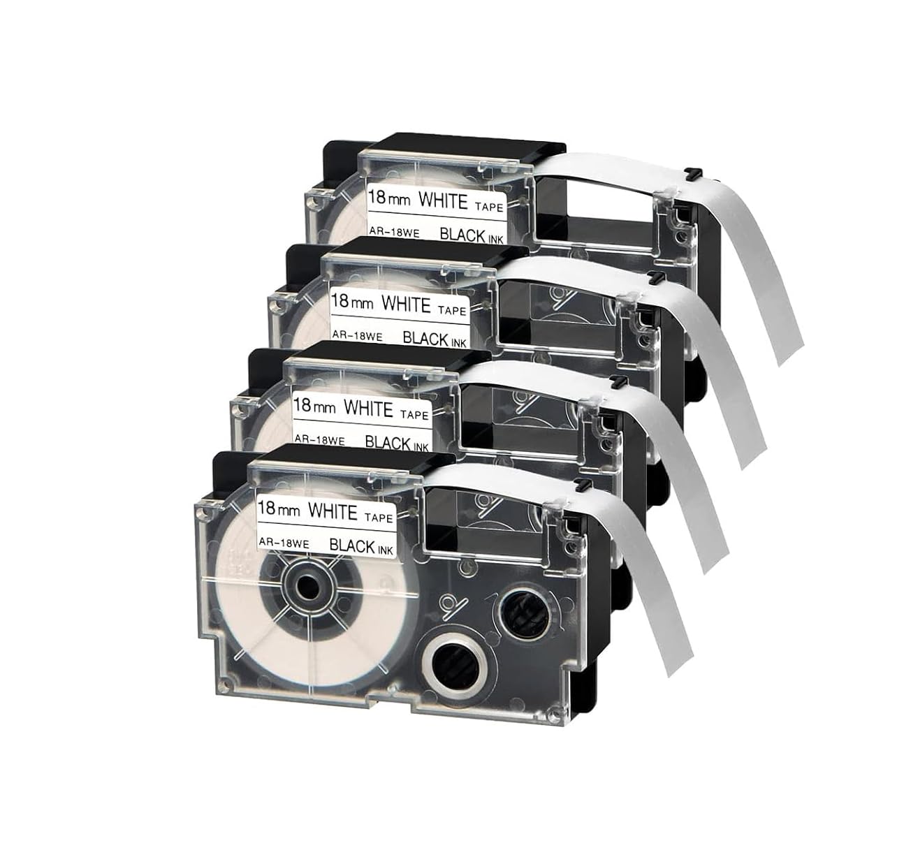 4-PACK 18 mm Black on White Compatible Label Tape for Casio XR-18WE XR18WE 18mm x 8m for Casio EZ Label Maker KL-120 KL-8100 KL-130 KL-820 KL-HD1-IH KL-750 KL-750B KL-7000 KL-8200 KL-G2