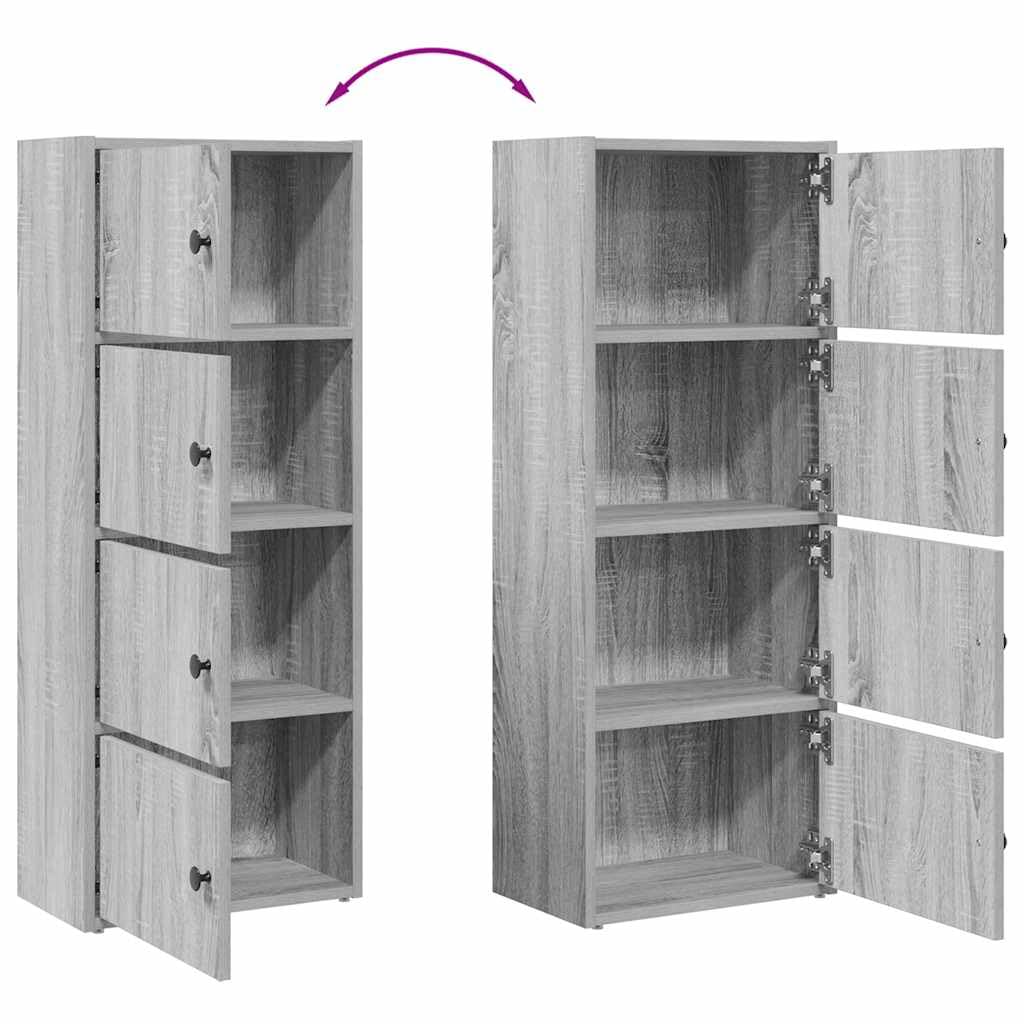 Librería estrecha alta gris Sonoma 40x24x102 cm madera con puerta para organizar libros en sala de estar