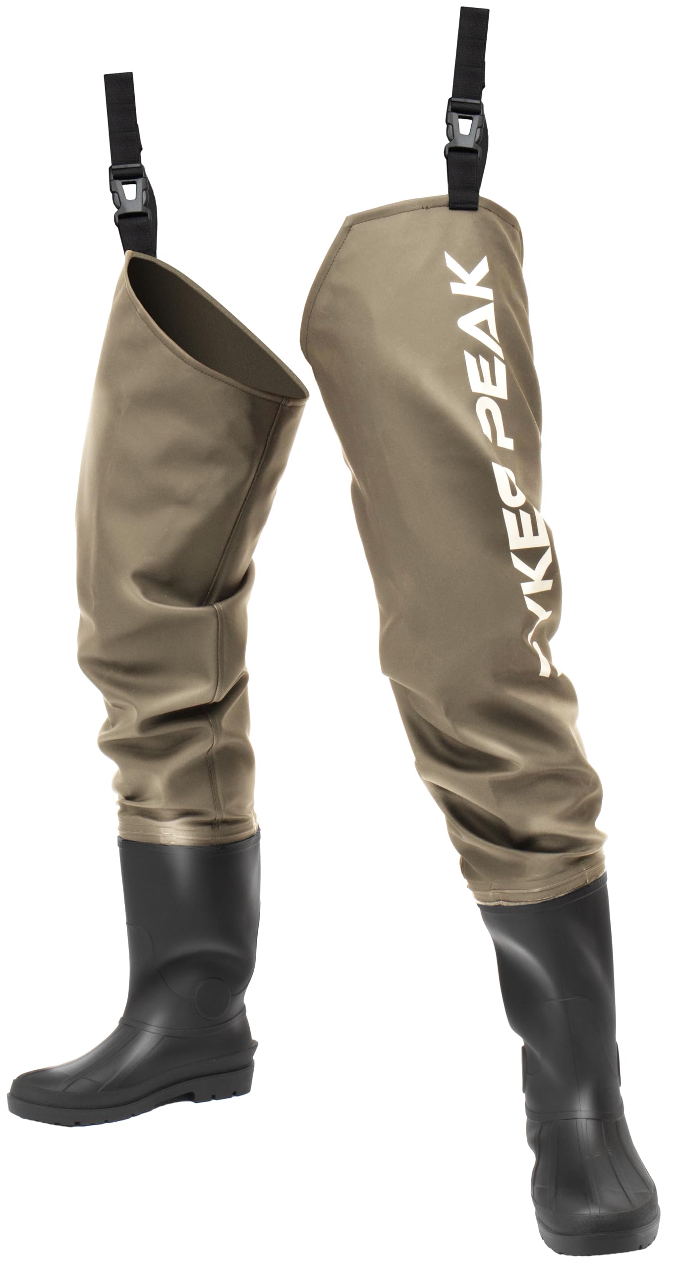 PYKES PEAK (パイクスピーク) Waders Fishing Hip Waders 【Easy On and Off Radial Sole Breathable Non-Sticky Inside Waterproof PVC Available in 5 Sizes】 Hip (Up to Thigh) Length Fishing Surf Car Washing Work sand khaki Large