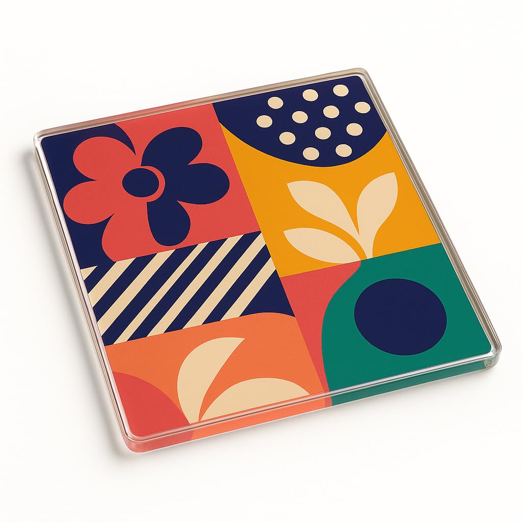 The Plum Penguin Geometric Serenade Acrylic Coaster Gift - Sophisticated Floral & Abstract Design For Modern Home Decor