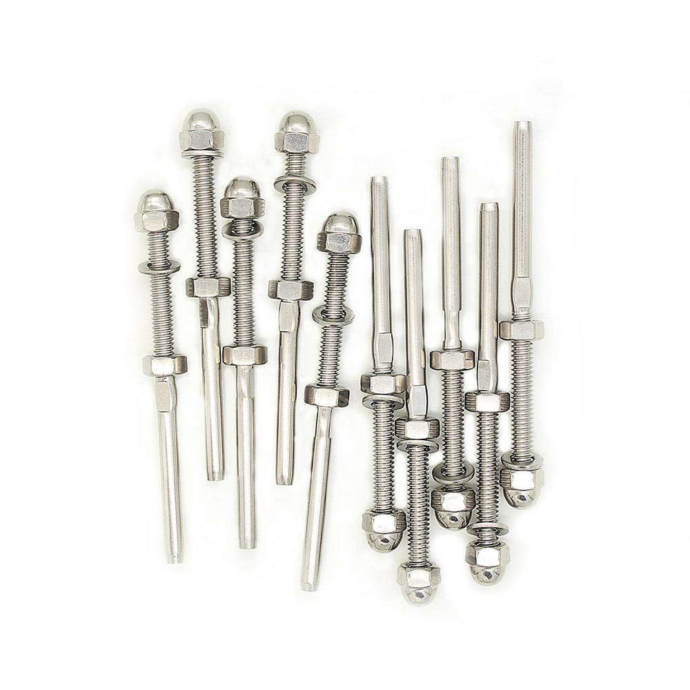 JingYiCable Railing Swage Threaded Stud Tension End Fitting Terminal for 5mm Cable Deck Railing Hand Swage AISI316 Stainless Steel Marine Grade -Lot of 10