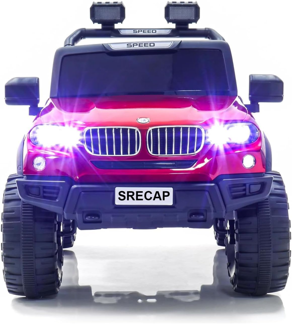 SRECAP Kids Speed-888 Battery car for Kids | Battery Operated Jeep for 1 to 7 Year | Electric Ride on-Dual Control Mode, Swing Function, Led Lights, with Seat Belts (Red)