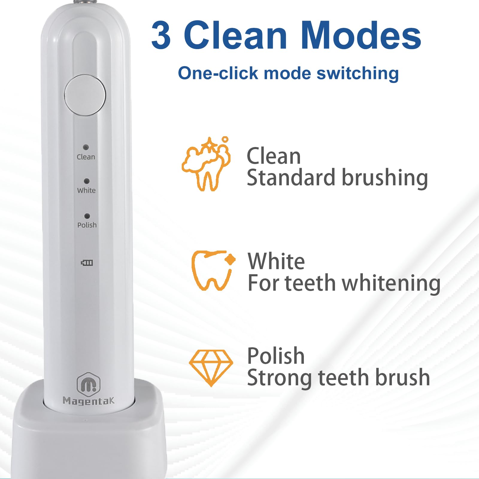 Cepillo de dientes ultrasónico en forma de U para adultos, cepillo de dientes eléctrico para limpieza de 360 grados con carga inalámbrica, impermeable IPX7, 3 modos para blanquear los dientes