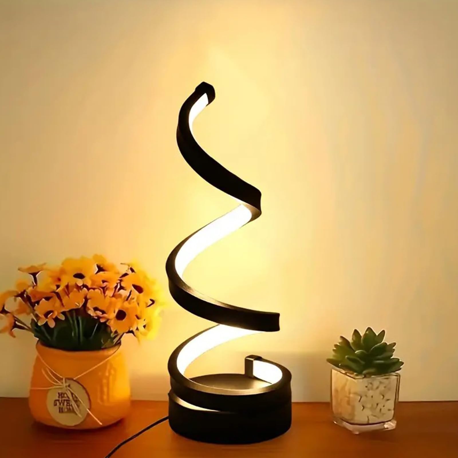 Sonhomay Lámpara de mesa LED moderna en espiral, USB, luz de escritorio, 3 colores, atenuación continua, lámpara de mesita de noche, para el hogar, sala de estar, dormitorio, oficina, decoración, 12 x