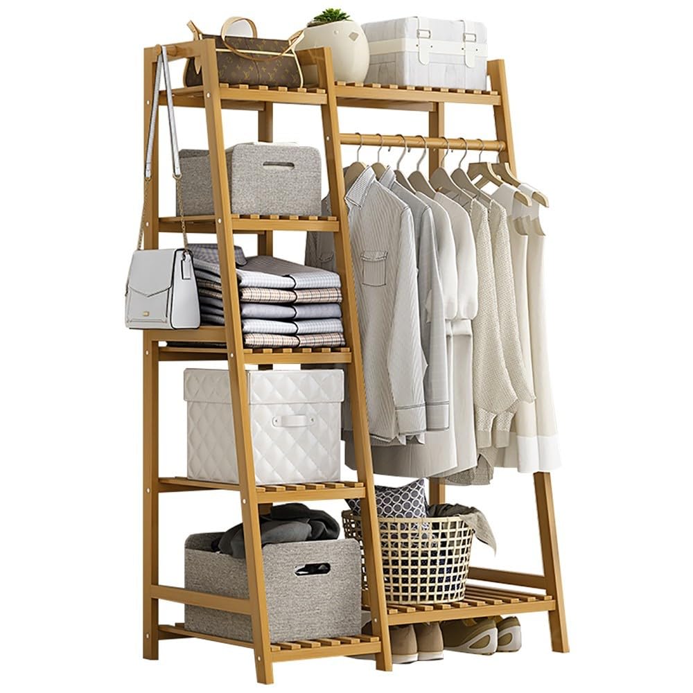 XDLEDMKIZ Bamboo Freestanding Clothes Rack with Top Shelf and Garment Rack for Bedroom and Entryway Storage X40X140cm