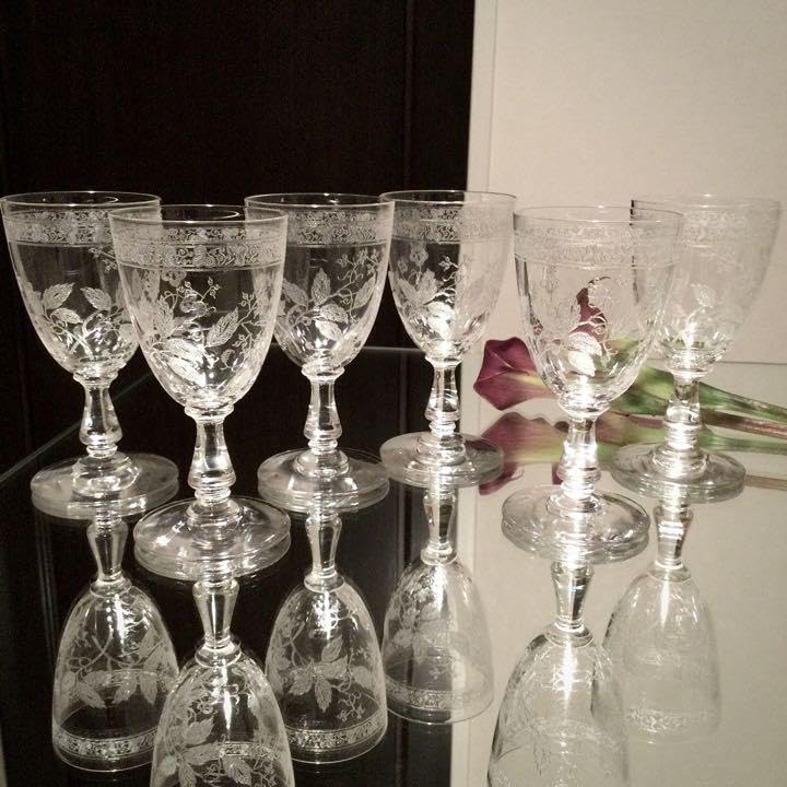 Baccarat - 希少★オールドバカラBaccaratエッチング装飾 植物柄ポートワイングラス6脚 Baccarat - 希少☆オールドバカラBaccaratエッチング装飾 植物柄