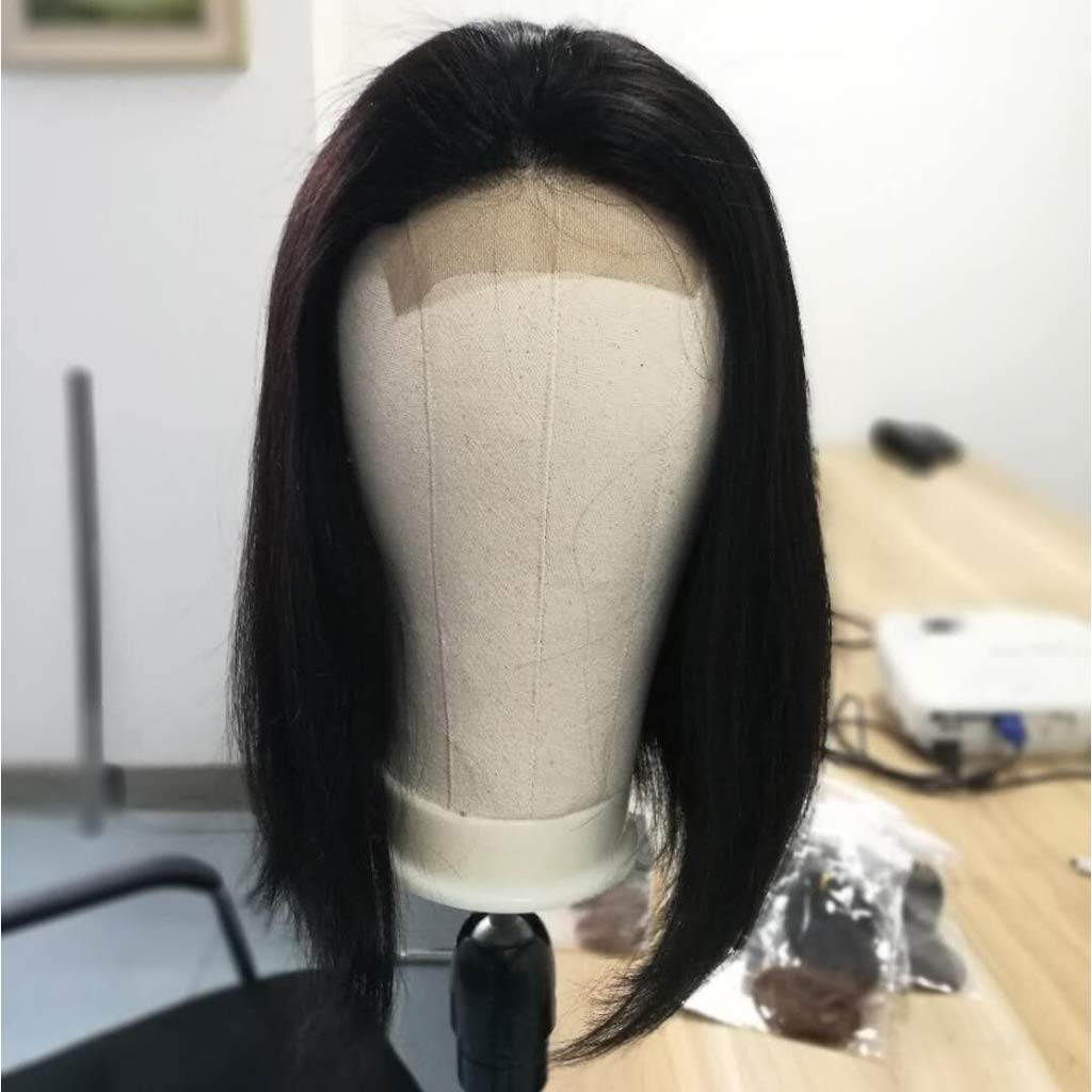 Bob Lace Front Wigs 4x4 Black Straight Peruvian Virgin Human Hair Short Black Wigs for Women (10", Natural Color)