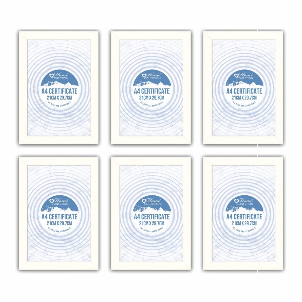 M1ss White A4 Picture Frames Document Frames Photo Frames For Wall Mounted And Tabletop With Mounts 21Cm X 29.7Cm Certificate Modern Display Frame For Amazing Wall Decoration, Set Of 6 (Glass Window)