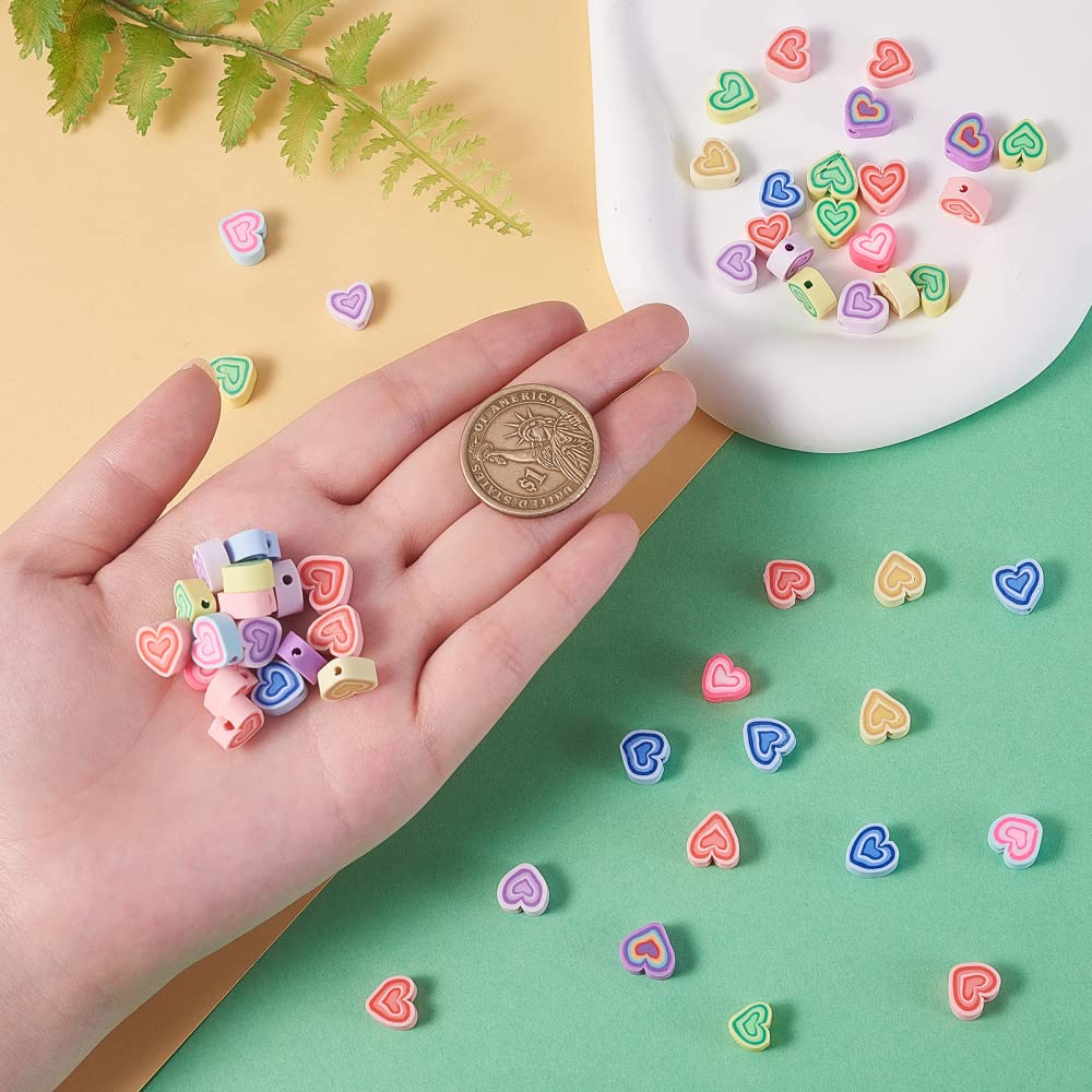 Ipotkitt 100Pcs Handmade Colourful Heart Polymer Clay Beads for DIY Crafts Finding Necklace Jewellery Making Accessories - Image 3