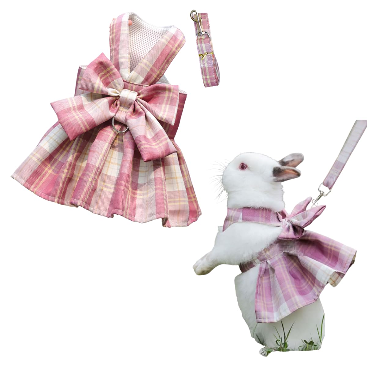 Rabbit Harness and Leash for Walking Escape Proof - Cute Skirt Mesh Breathable Bunny Vest Harness Outdoor Camping Hiking Training - Also Suit for Ferret Kittn Puppy Small Animals (X-Small,Pink)