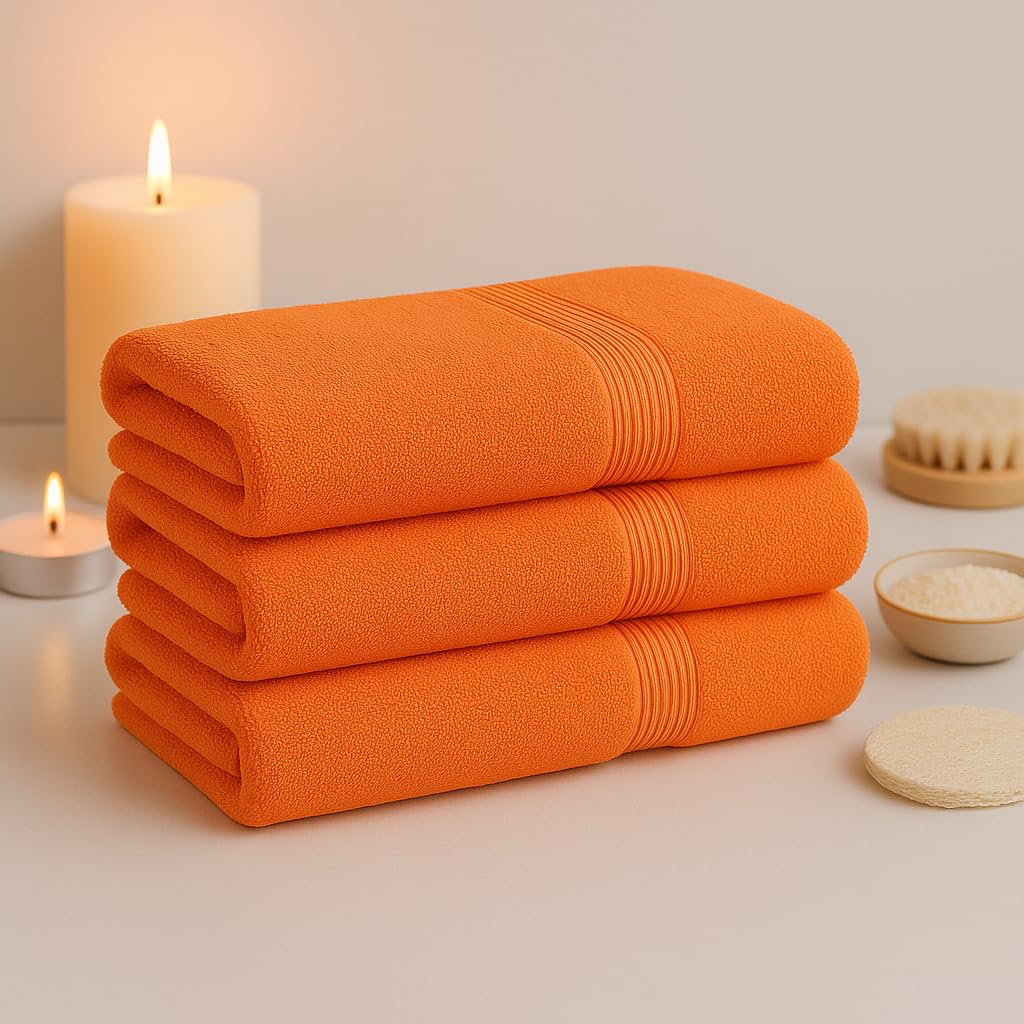 Diamond Tex Egyptian Multicolour Towels - Super Soft Luxury Bath Towels Large - 600 GSM Lint Free Fast Drying Towel for Gym Salon, Spa & Hotel Quality (1, Orange) — image 1