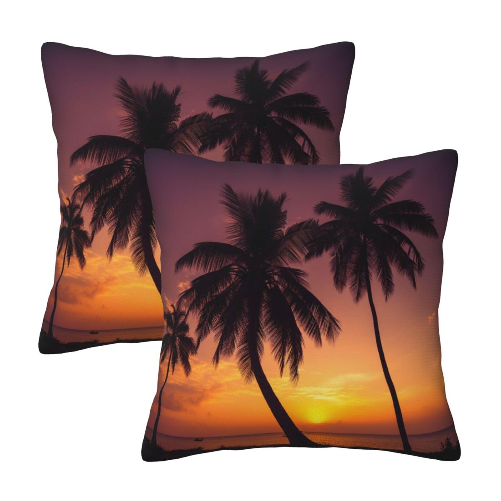 Palm Tree Sunset Throw Pillow Cases 2 Pack Square Pillowcases Soft Pillow Protectors for Couch Livingroom Sofa Bed Office Car,30x30 CM