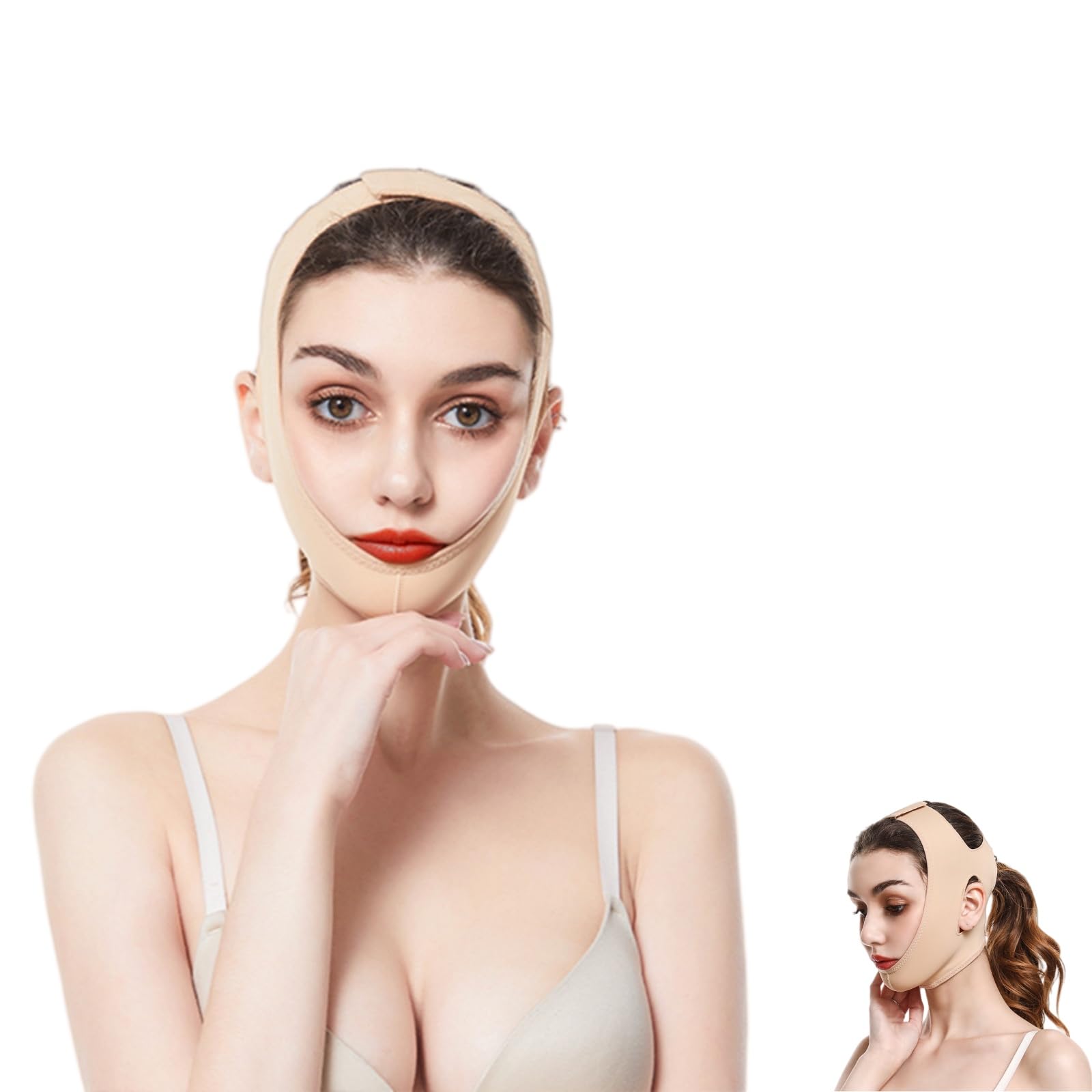 Sweetlifty Doppio Mento/Face Shapewear - Fascia Viso Lifting, Riutilizzabile, Traspirante, Crea una Mascella Raffinata (Tonalità della pelle,L (mento alla sommità della testa: 63~80 cm))