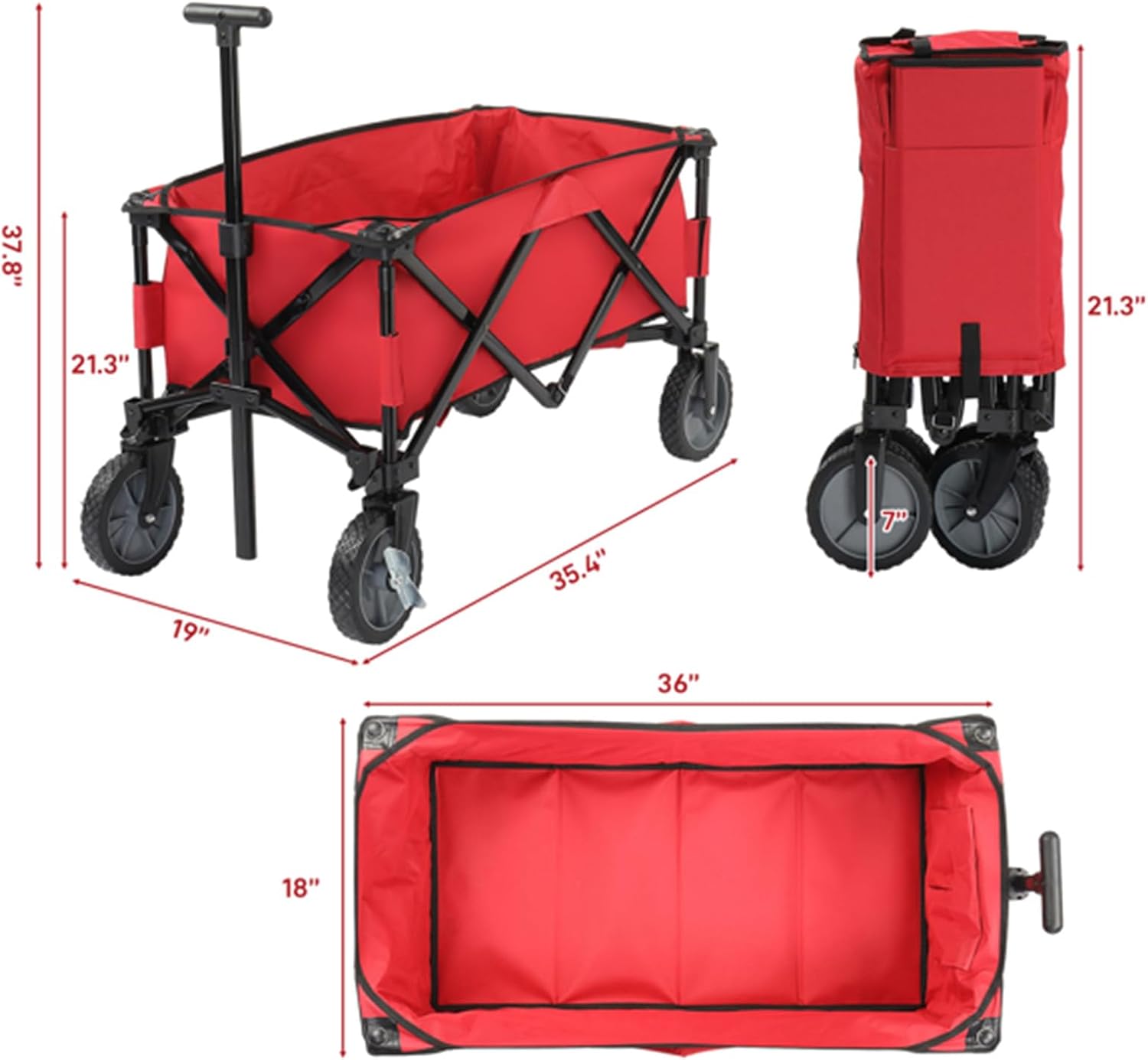 Foldable Outdoor Travel cart, Garden Trolley, Small cart with Handle, 4 Wheels, Easy to Store, red