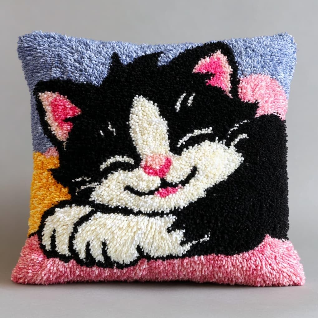 WallustrioaW Latch Hook Pillowcase Cushion Kits,Sleeping cat