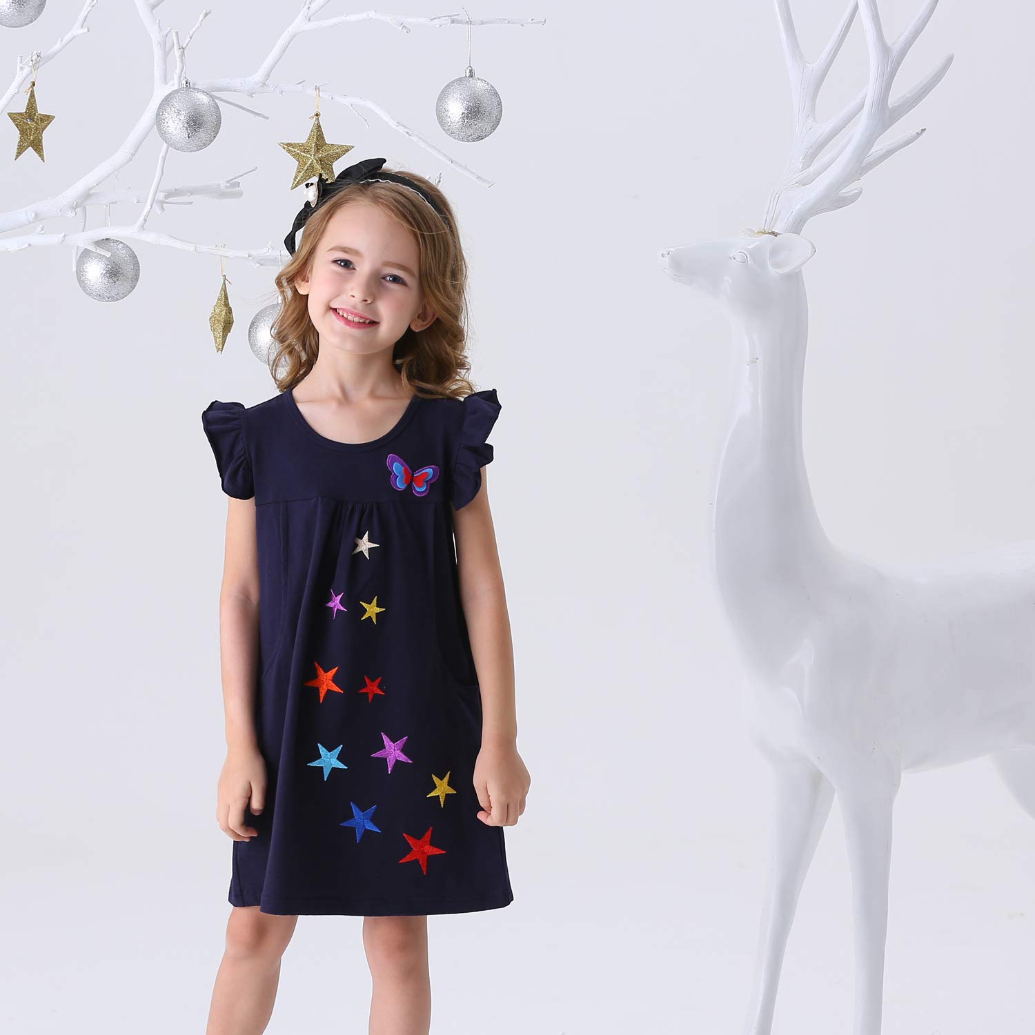 VIKITA Vestido para Niñas Manga Larga Algodón Princesa Casuales Bebe Niñas 2-8 años — view 7