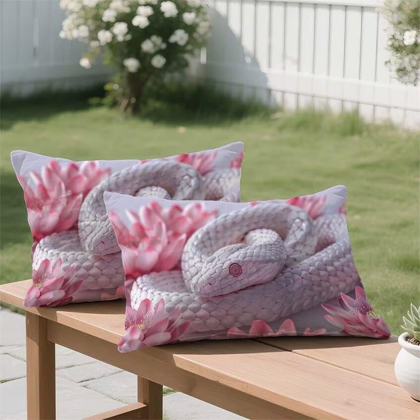 Housse de coussin 80x100cm rectangulaire impermeable lin blanc serpent - 3