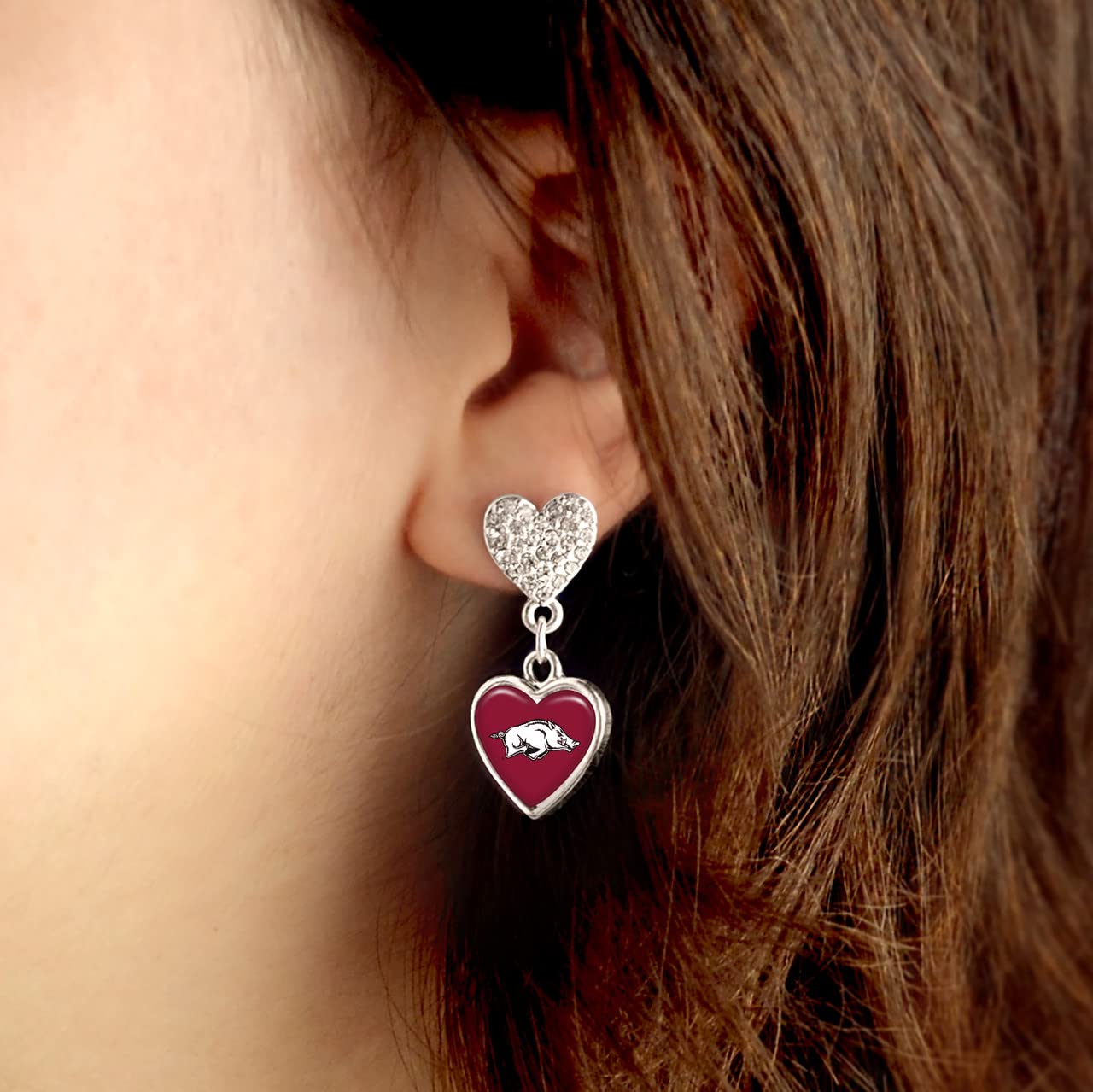 Arkansas Razorbacks Amara Silver Crystal Heart Earrings Jewelry Gift UA