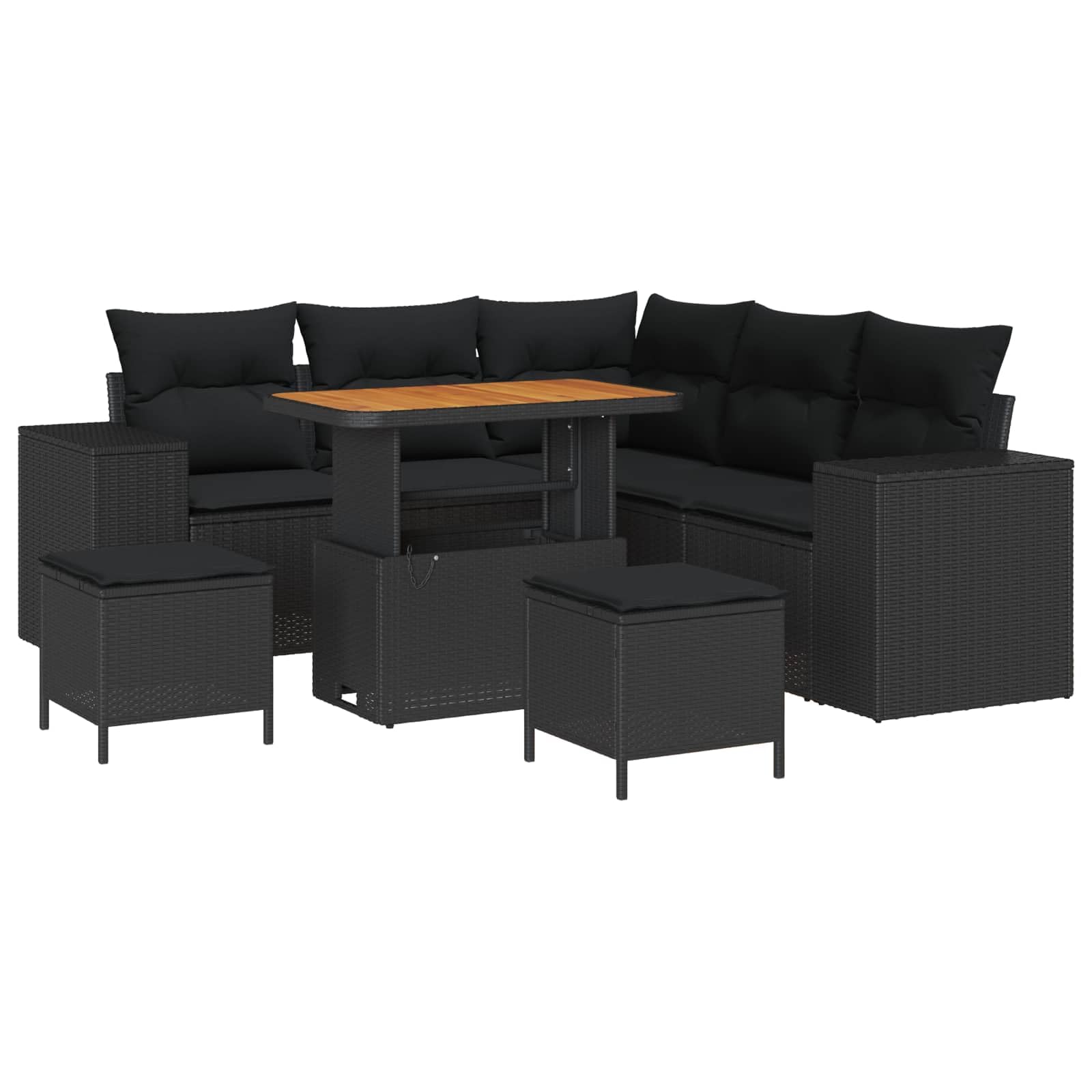 Ensemble canape Jardin 8 Pieces Noir polyrotin avec Coussins modulable Table reglable Hauteur canape d Angle Exterieur terrasse Resistant intemperies UV Assise Confortable