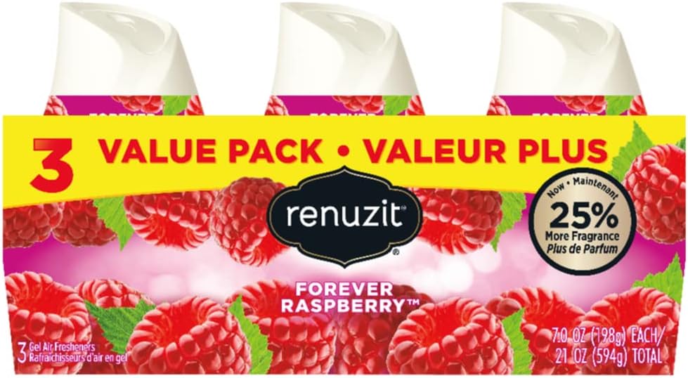 Renuzit Forever Raspberry Scent Air Freshener 7 oz. Gel - Case of: 4; Each Pack Qty: 3; Total Items Qty: 124
