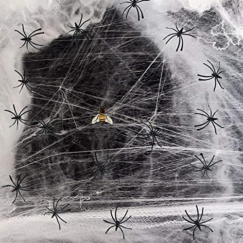 Xiang Ru Telaraña de Halloween de 60 g con 30 arañas falsas, telarañas elásticas de Halloween para fiestas de Halloween, casa encantada, decoración de interiores y exteriores Cover