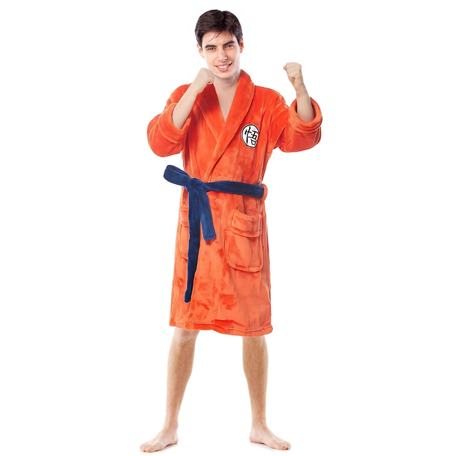 SINSEN Accappatoio da uomo Dragon Ball Anime Goku accappatoio da notte in flanella spessa morbida pigiama casual con cinture, arancione