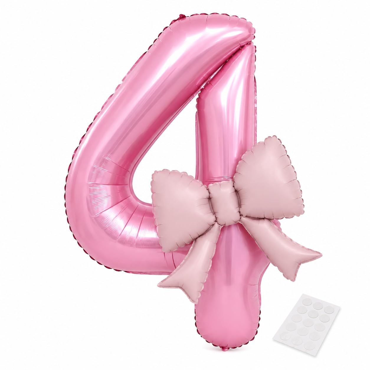 Number 4 Balloon, 40 Inch Foil Birthday Number Balloon with 21 Inch Pink Bow Balloon, Large Party Number Balloons for Celebration Girl's Birthday