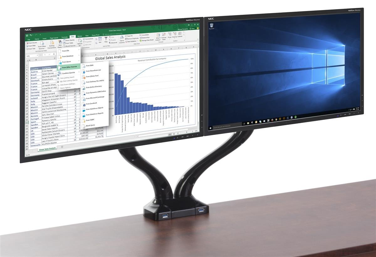 Amazon.com: Displays2go Dual Monitor Mount for Desktop, Clamp Design,  Steel, Aluminum – Black (LMGAS2ARM) : Electronics