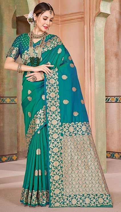 Women's kanjivaram banarasi silk saree Zari Woven for festival Wedding silk with rich pallu Design sarees for women with Unstitched blouse piece