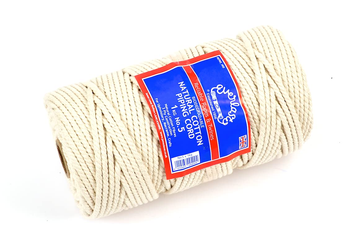 No.5 (5mm) Everlasto Natural Cotton Piping Cord Spool - 0.5KG 1KG (1KG SPOOL)